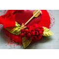 Bridal Fascinator Valentine engagement Vintage Wedding Bridesmaid red gold rose heart amors arrow Headpiece LOVE Lover Silk Bow